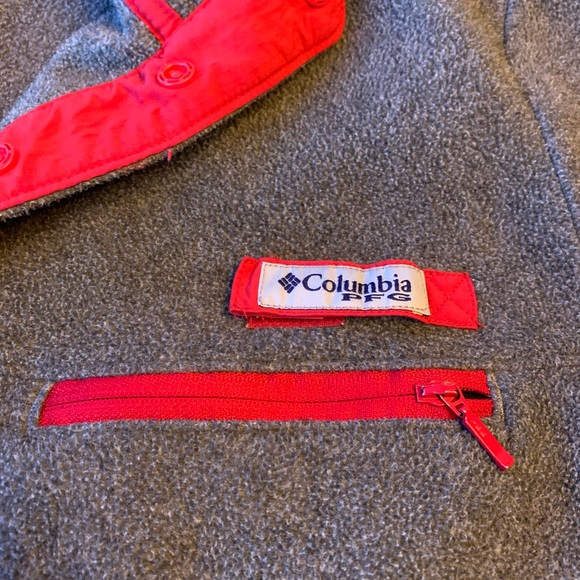 Columbia PFG 1/4 Button Fleece Pullover Size L Grey W/ Red Accents - Picture 2 of 5